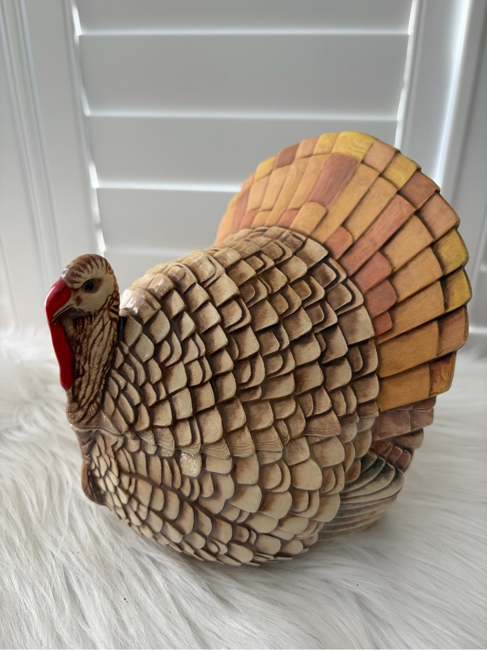 Vintage Decorative Ceramic Turkey candy dish Brown and Red